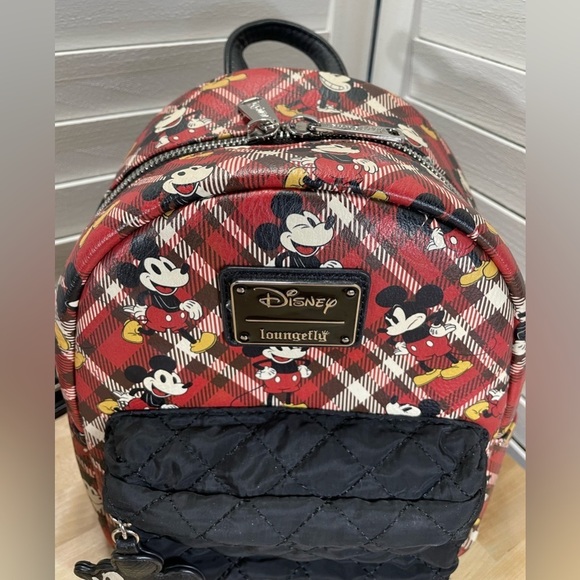 Loungefly Disney Mickey Mouse Red Plaid Backpack with front quilted pocket main image 8